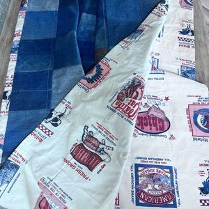 Reversible Blue White Patchwork Quilt denim lining Coastal Cowgirl Farm Animals